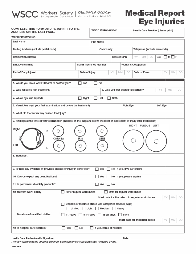 Medical Report Eye Injuries WSCC Workers' Safety and Compensation